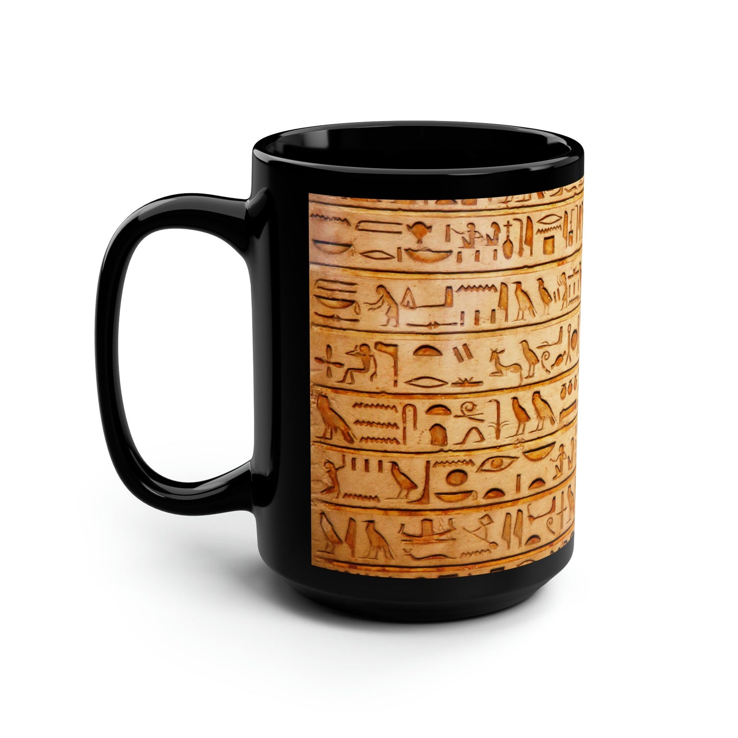 Ancient Egyptian Hieroglyphics Text Black Mug, 15oz