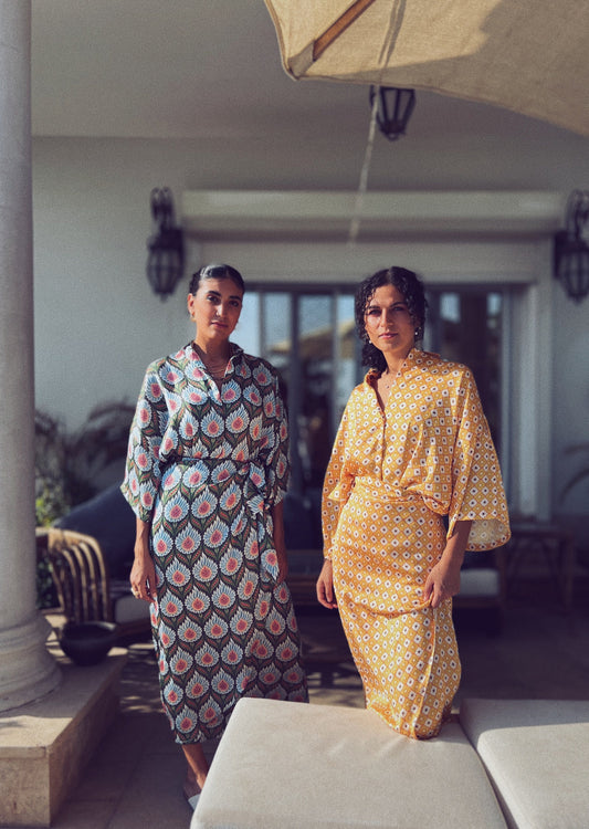 Ancient SUMMER of Silk Kaftan Set, Cool Printed Kaftan, Two piece Silk dress, Egyptian Summer Kaftans, Woman Kaftan, Gift for her