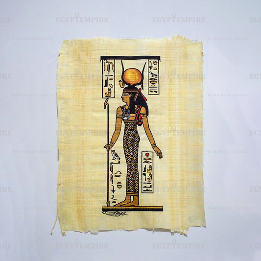 Goddess Hathor "Goddes of Love, Beauty, Music, Dancing& fertility14"×10" Handmade, Handpainted papyrus, ancient Egyptian Wall art, frameable